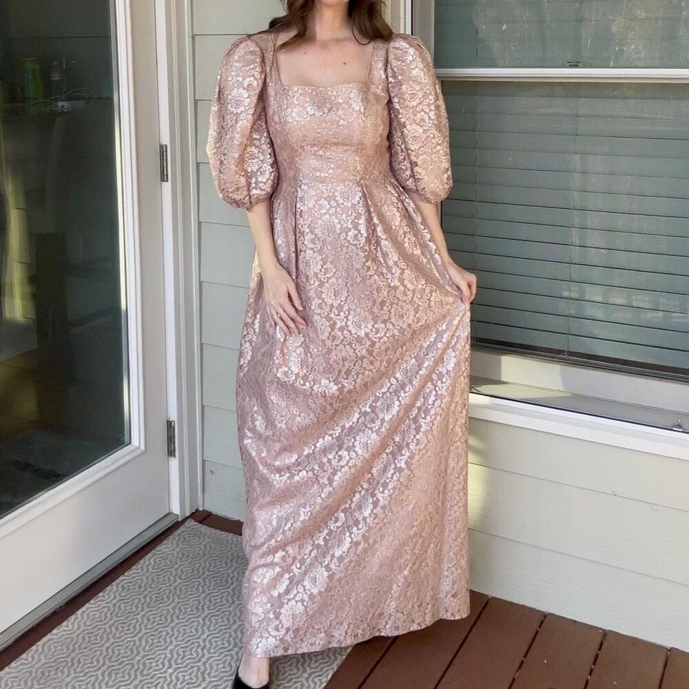 Vintage 80s RICHILENE Metallic Lace Regencycore Gown